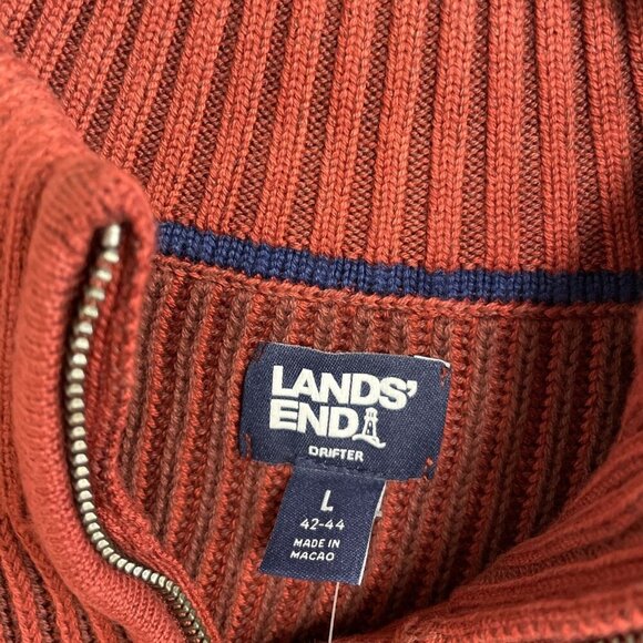 NEW Lands’ End Men’s L Ribbed Knit Sweater Mock neck Red Rust 100% Cotton i113 - Picture 4 of 10